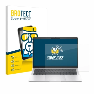 Parte frontale di una confezione del prodotto con il logo del marchio BROTECT. Accanto è raffigurato il dispositivo HP EliteBo