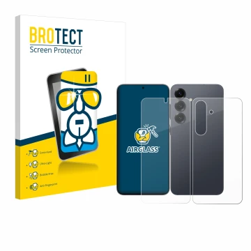 Parte frontale di una confezione del prodotto con il logo del marchio BROTECT. Accanto è raffigurato il dispositivo Samsung Ga