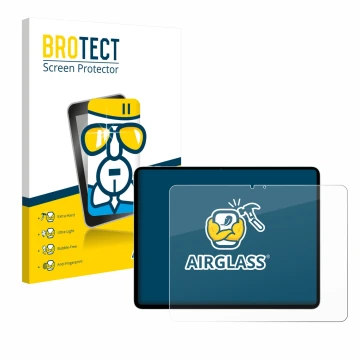 Parte frontale di una confezione del prodotto con il logo del marchio BROTECT. Accanto è raffigurato il dispositivo Apple iPad