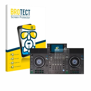 Parte frontale di una confezione del prodotto con il logo del marchio BROTECT. Accanto è raffigurato il dispositivo Denon DJ S