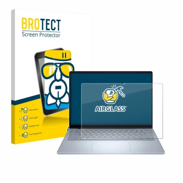 Parte frontale di una confezione del prodotto con il logo del marchio BROTECT. Accanto è raffigurato il dispositivo Dell 14 Pl