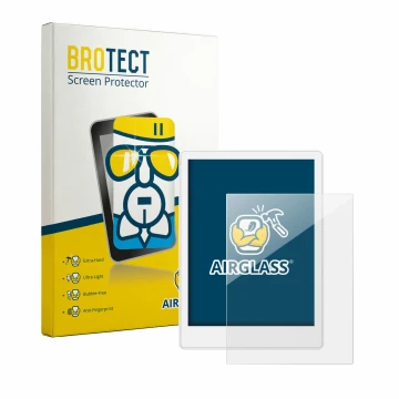 Parte frontale di una confezione del prodotto con il logo del marchio BROTECT. Accanto è raffigurato il dispositivo Meebook M8