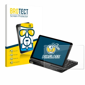 Parte frontale di una confezione del prodotto con il logo del marchio BROTECT. Accanto è raffigurato il dispositivo GPD Pocket