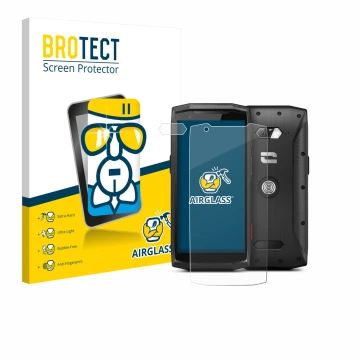 Parte frontale di una confezione del prodotto con il logo del marchio BROTECT. Accanto è raffigurato il dispositivo Crosscall 