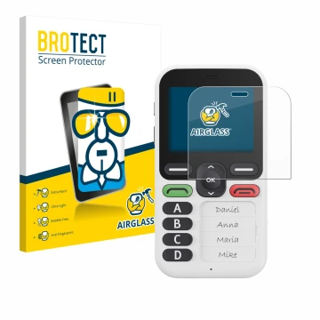Parte frontale di una confezione del prodotto con il logo del marchio BROTECT. Accanto è raffigurato il dispositivo Doro Leva 