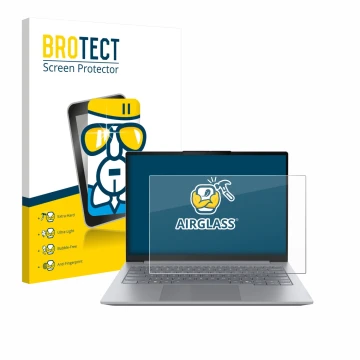 Parte frontale di una confezione del prodotto con il logo del marchio BROTECT. Accanto è raffigurato il dispositivo Lenovo Thi