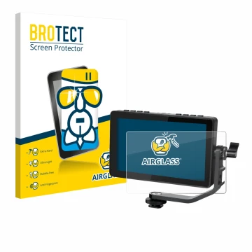 Parte frontale di una confezione del prodotto con il logo del marchio BROTECT. Accanto è raffigurato il dispositivo Feelworld 