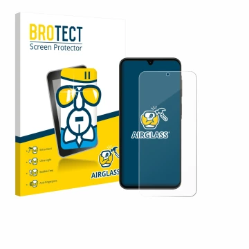 Parte frontale di una confezione del prodotto con il logo del marchio BROTECT. Accanto è raffigurato il dispositivo Samsung Ga