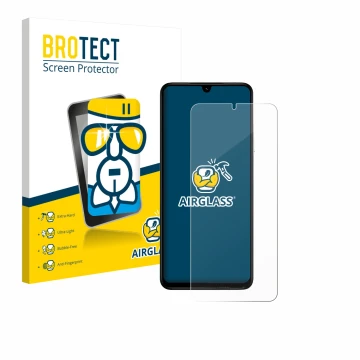 Parte frontale di una confezione del prodotto con il logo del marchio BROTECT. Accanto è raffigurato il dispositivo Xiaomi Poc