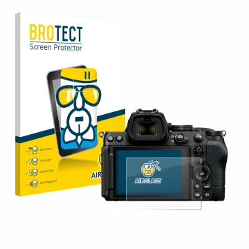 Parte frontale di una confezione del prodotto con il logo del marchio BROTECT. Accanto è raffigurato il dispositivo Nikon Z5 I