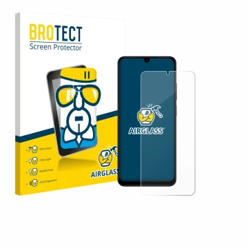 Parte frontale di una confezione del prodotto con il logo del marchio BROTECT. Accanto è raffigurato il dispositivo Xiaomi Red