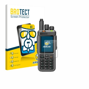 Parte frontale di una confezione del prodotto con il logo del marchio BROTECT. Accanto è raffigurato il dispositivo Radtel RT-