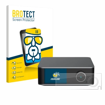 Parte frontale di una confezione del prodotto con il logo del marchio BROTECT. Accanto è raffigurato il dispositivo WiiM Ultra