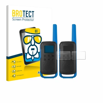 Parte frontale di una confezione del prodotto con il logo del marchio BROTECT. Accanto è raffigurato il dispositivo Motorola T