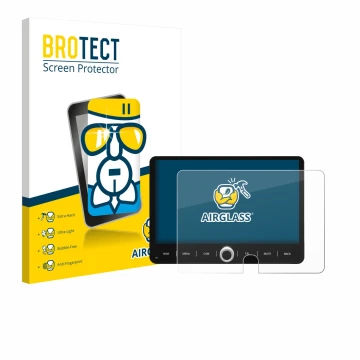 Parte frontale di una confezione del prodotto con il logo del marchio BROTECT. Accanto è raffigurato il dispositivo Dynavin D9