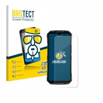 Parte frontale di una confezione del prodotto con il logo del marchio BROTECT. Accanto è raffigurato il dispositivo Doogee V M