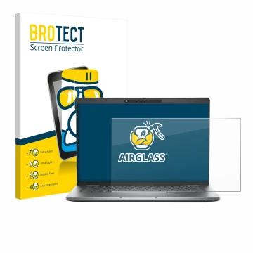 Parte frontale di una confezione del prodotto con il logo del marchio BROTECT. Accanto è raffigurato il dispositivo Dell Latit