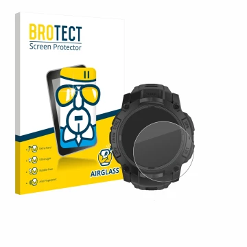 Parte frontale di una confezione del prodotto con il logo del marchio BROTECT. Accanto è raffigurato il dispositivo Garmin Ins