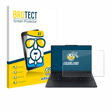 Parte frontale di una confezione del prodotto con il logo del marchio BROTECT. Accanto è raffigurato il dispositivo Lenovo Thi