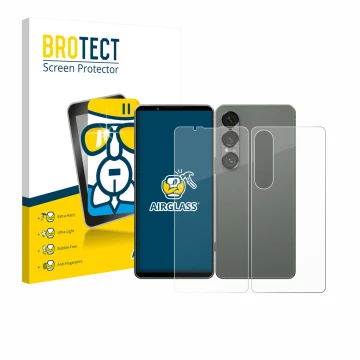 Parte frontale di una confezione del prodotto con il logo del marchio BROTECT. Accanto è raffigurato il dispositivo Sony Xperi