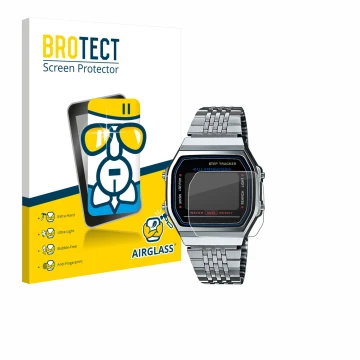 Parte frontale di una confezione del prodotto con il logo del marchio BROTECT. Accanto è raffigurato il dispositivo Casio icon
