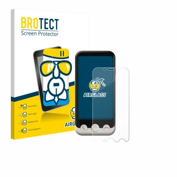 Parte frontale di una confezione del prodotto con il logo del marchio BROTECT. Accanto è raffigurato il dispositivo Doro Auror