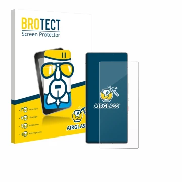 Parte frontale di una confezione del prodotto con il logo del marchio BROTECT. Accanto è raffigurato il dispositivo ZTE Nubia 