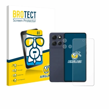 Parte frontale di una confezione del prodotto con il logo del marchio BROTECT. Accanto è raffigurato il dispositivo Motorola M