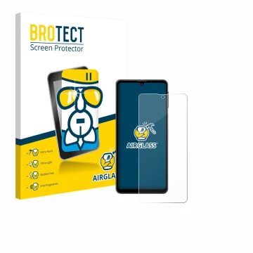 Parte frontale di una confezione del prodotto con il logo del marchio BROTECT. Accanto è raffigurato il dispositivo Sharp Aquo