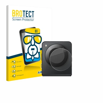 Parte frontale di una confezione del prodotto con il logo del marchio BROTECT. Accanto è raffigurato il dispositivo Nubia Flip