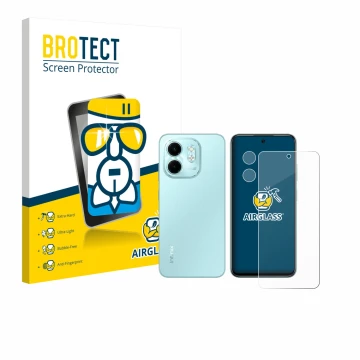 Parte frontale di una confezione del prodotto con il logo del marchio BROTECT. Accanto è raffigurato il dispositivo Infinix Sm