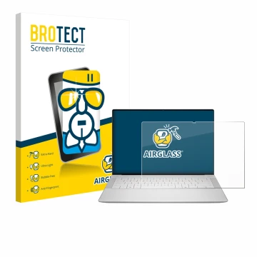 Parte frontale di una confezione del prodotto con il logo del marchio BROTECT. Accanto è raffigurato il dispositivo Dell 14 Pr