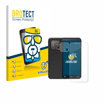 Parte frontale di una confezione del prodotto con il logo del marchio BROTECT. Accanto è raffigurato il dispositivo Emporia Sm