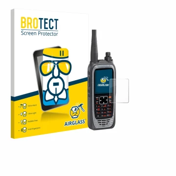 Parte frontale di una confezione del prodotto con il logo del marchio BROTECT. Accanto è raffigurato il dispositivo Icom IC-A2
