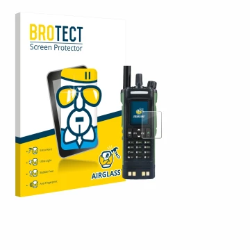Parte frontale di una confezione del prodotto con il logo del marchio BROTECT. Accanto è raffigurato il dispositivo Baofeng DM