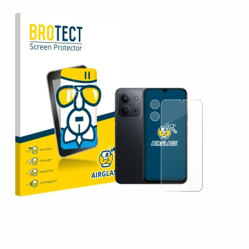 Parte frontale di una confezione del prodotto con il logo del marchio BROTECT. Accanto è raffigurato il dispositivo Xiaomi Red