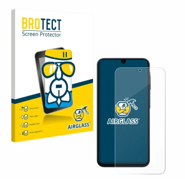 Parte frontale di una confezione del prodotto con il logo del marchio BROTECT. Accanto è raffigurato il dispositivo Samsung Ga