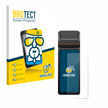 Parte frontale di una confezione del prodotto con il logo del marchio BROTECT. Accanto è raffigurato il dispositivo Sunmi V3H 