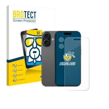 Parte frontale di una confezione del prodotto con il logo del marchio BROTECT. Accanto è raffigurato il dispositivo Apple iPho