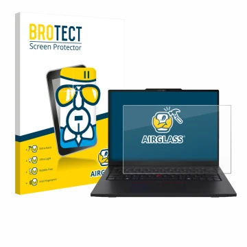 Parte frontale di una confezione del prodotto con il logo del marchio BROTECT. Accanto è raffigurato il dispositivo Lenovo Thi