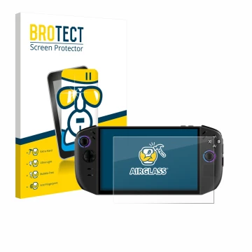 Parte frontale di una confezione del prodotto con il logo del marchio BROTECT. Accanto è raffigurato il dispositivo Lenovo Leg