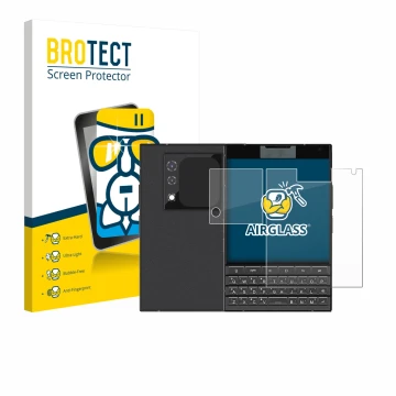 Parte frontale di una confezione del prodotto con il logo del marchio BROTECT. Accanto è raffigurato il dispositivo Unihertz T