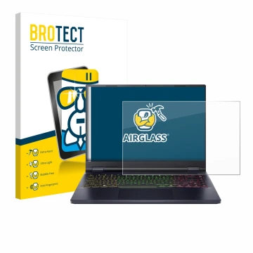 Parte frontale di una confezione del prodotto con il logo del marchio BROTECT. Accanto è raffigurato il dispositivo Acer Preda