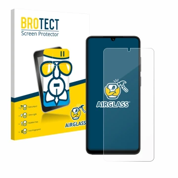 Parte frontale di una confezione del prodotto con il logo del marchio BROTECT. Accanto è raffigurato il dispositivo Honor X5c 