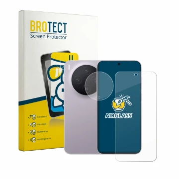 Parte frontale di una confezione del prodotto con il logo del marchio BROTECT. Accanto è raffigurato il dispositivo Vivo X300 
