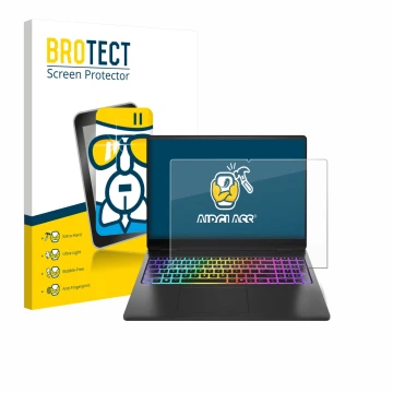 Parte frontale di una confezione del prodotto con il logo del marchio BROTECT. Accanto è raffigurato il dispositivo HP Omen Ma