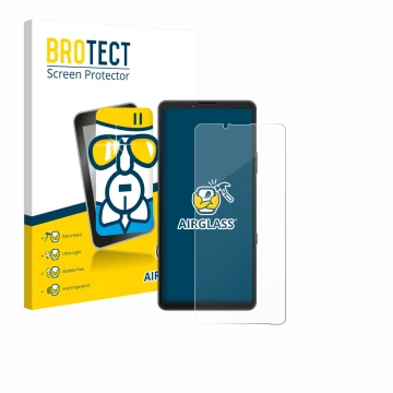 Parte frontale di una confezione del prodotto con il logo del marchio BROTECT. Accanto è raffigurato il dispositivo Sony Xperi