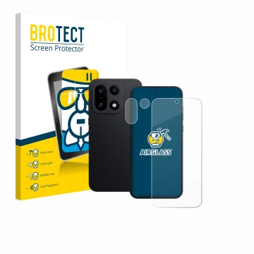 Parte frontale di una confezione del prodotto con il logo del marchio BROTECT. Accanto è raffigurato il dispositivo OnePlus 15