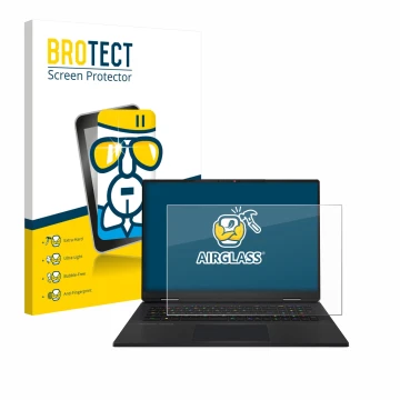 Parte frontale di una confezione del prodotto con il logo del marchio BROTECT. Accanto è raffigurato il dispositivo MSI Titan 