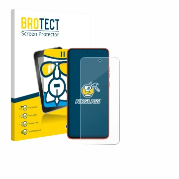 Parte frontale di una confezione del prodotto con il logo del marchio BROTECT. Accanto è raffigurato il dispositivo Motorola E